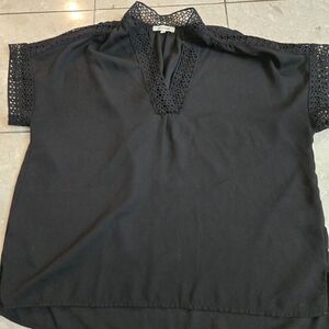 Women's Max Studio Black Top With Lace Crochet Detail - Oversized Small